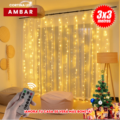 CORTINA DE LUCES CALIDA Y MULTICOLOR CON CONTROL